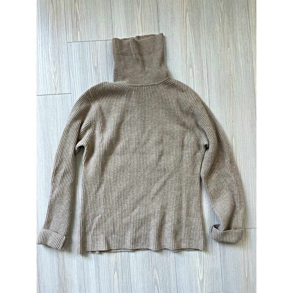 Willi Smith Oat Cashmere Ribbed Textured Knit Turtleneck Sweater Women Sz S 90s